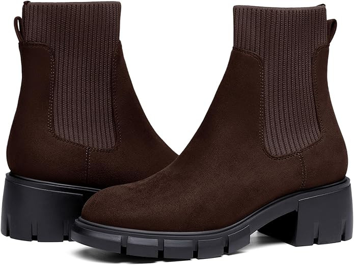 Ruanyu Womens Platform Ankle Boots Elastic Chunky Block Heel Chelsea Booties Lug Sole Non-Slip Co... | Amazon (US)