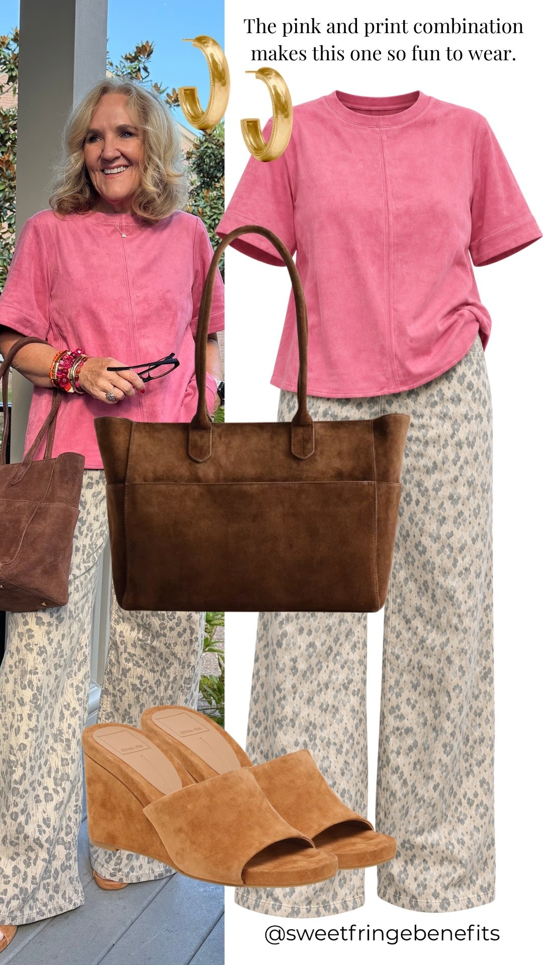I have to say, the pink with these printed jeans is just fun. I’m wearing a small in the top and an 8 in the jeans, and I like that neither one takes itself too seriously.

#LTKootd #LTKWorkwear #LTKOver40