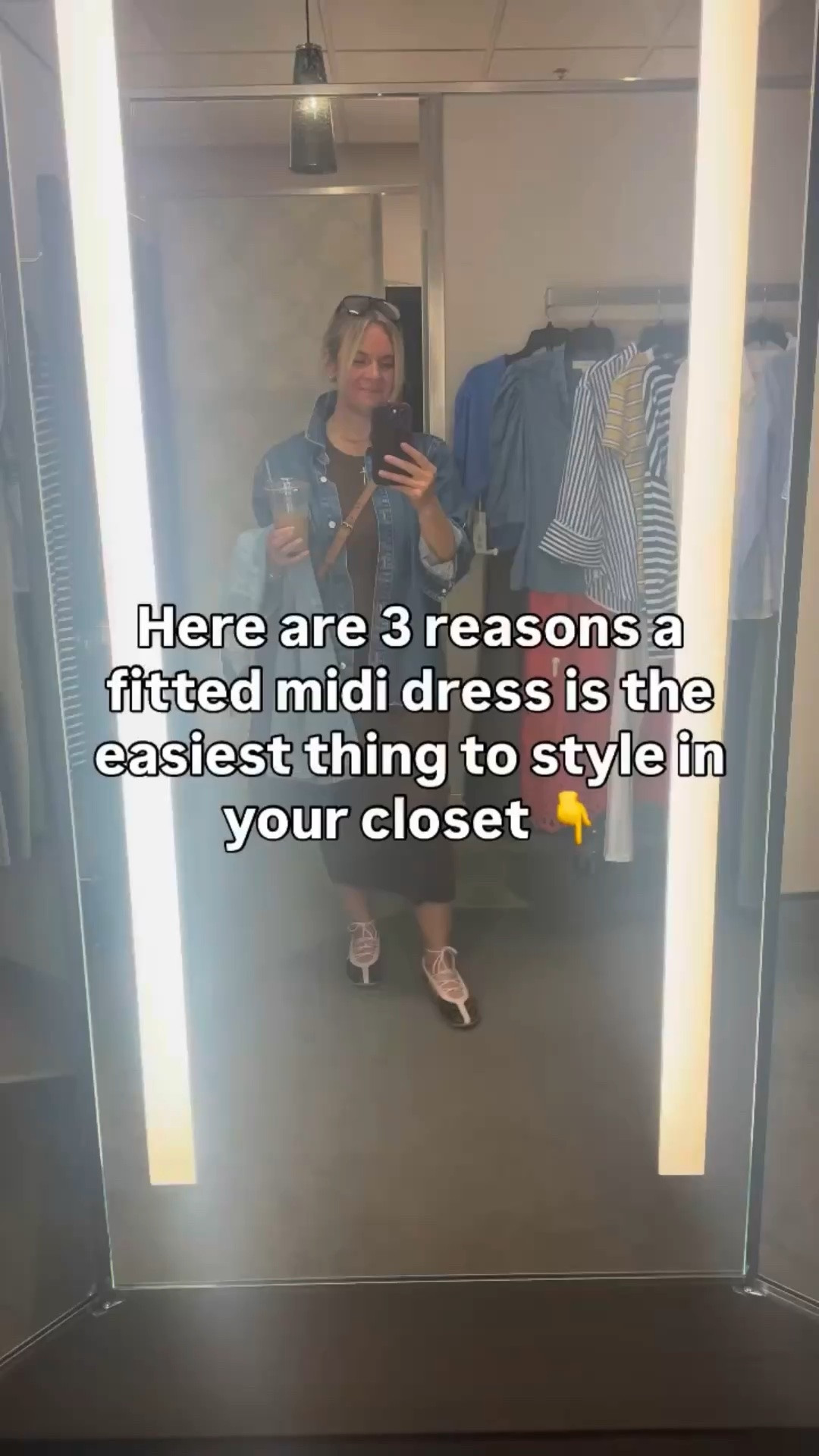 Here are 3 reasons a fitted midi dress is the easiest thing to style in your closet 👇

🤎It’s a complete outfit on its own. No coordinating separates, no wondering if things go together — a fitted midi dress is one piece that does all the work. Everything you add on top is just a bonus.

🤎It works with literally every layering piece you own. Denim jacket, blazer, cardigan, cropped tee — throw anything over it and it looks intentional. The fitted silhouette plays well with everything because it never competes for attention.

🤎Your shoe choice completely transforms the vibe. Heels make it dressy, sandals make it casual, and a great sneaker makes it effortlessly cool. One dress, completely different outfits depending on what’s on your feet.

OOTD while setting up for a client personal shopping appointment ✨ Oversized denim shirt jacket + fitted ribbed brown midi dress + leopard Adidas + layered necklaces. All from my own closet — linked the closest versions I could find. Everything shoppable below! 👇

#LTKdayinmylife #LTKootd #LTKOver40

Comment SHOP below to receive a DM with the link to this post on my LTK ⬇ https://liketk.it/6ehHC