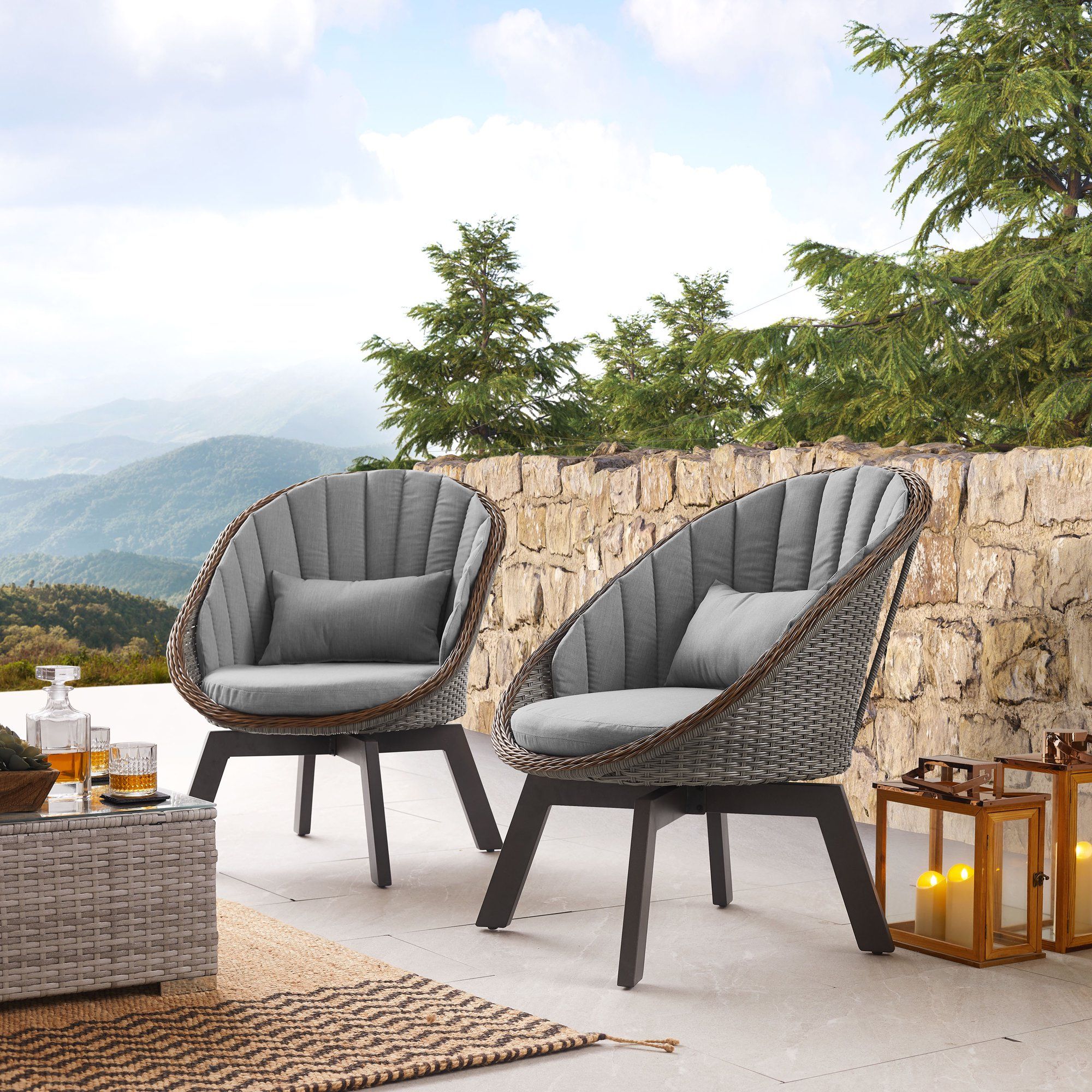 Art Leon Modern Outdoor Wicker Chair Swivel Garden Patio Lounge Chair Set of 2,Gray | Walmart (US)