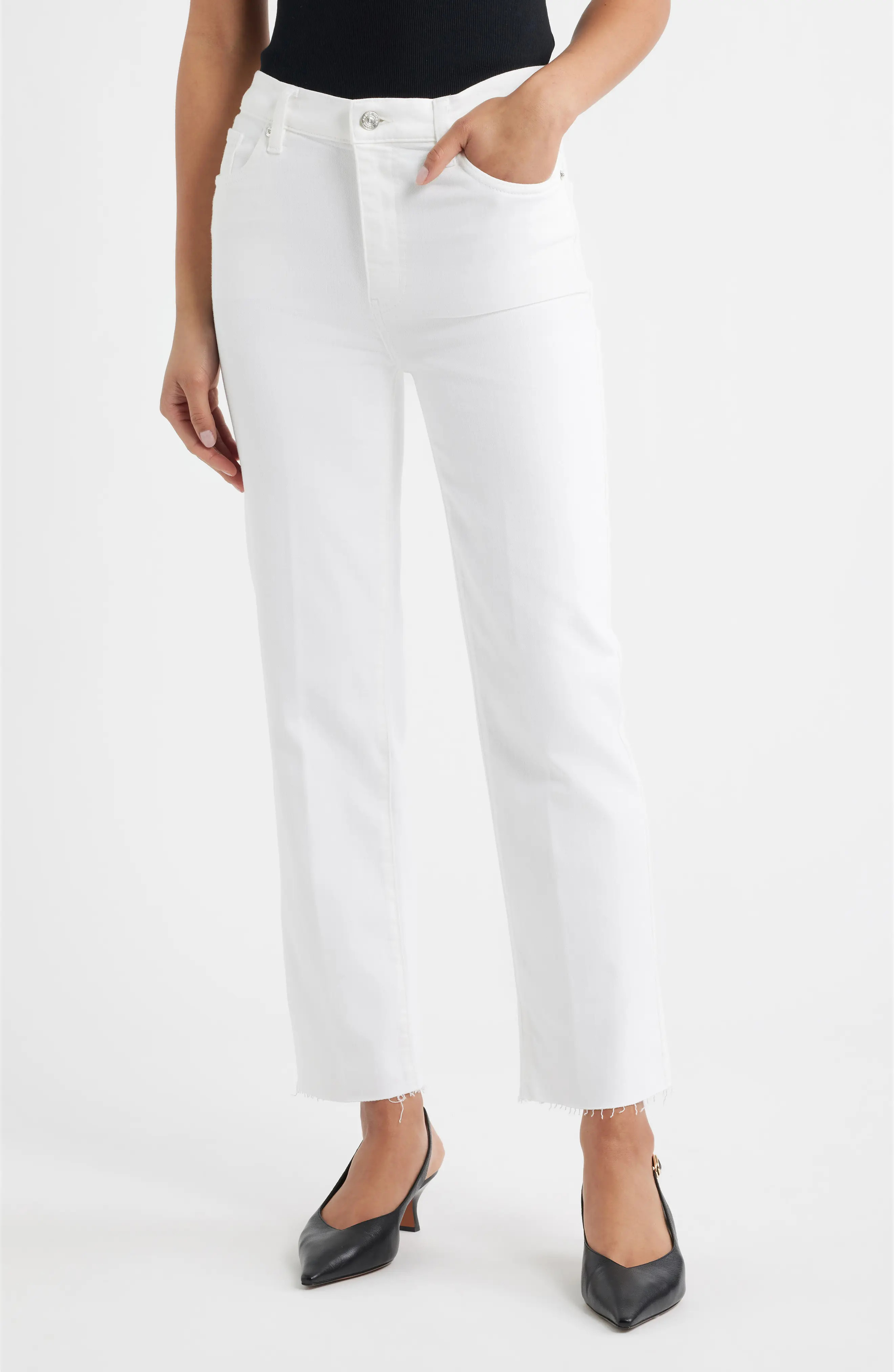 FRAME Le Sleek Raw Hem High Waist Straight Leg Jeans in Au Natural Clean Raw After at Nordstrom, Size 30 | Nordstrom
