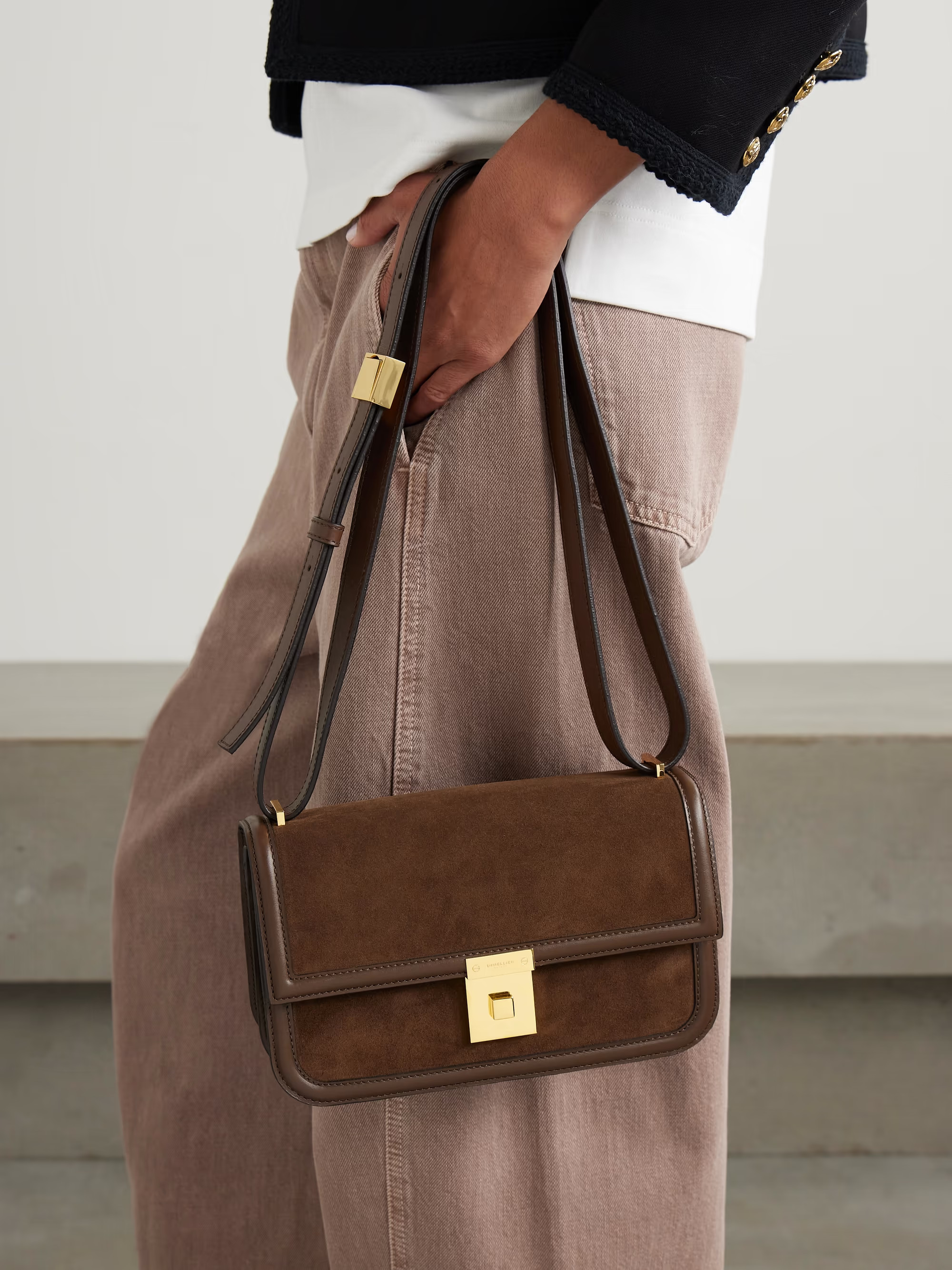 Paris leather-trimmed suede shoulder bag | NET-A-PORTER APAC