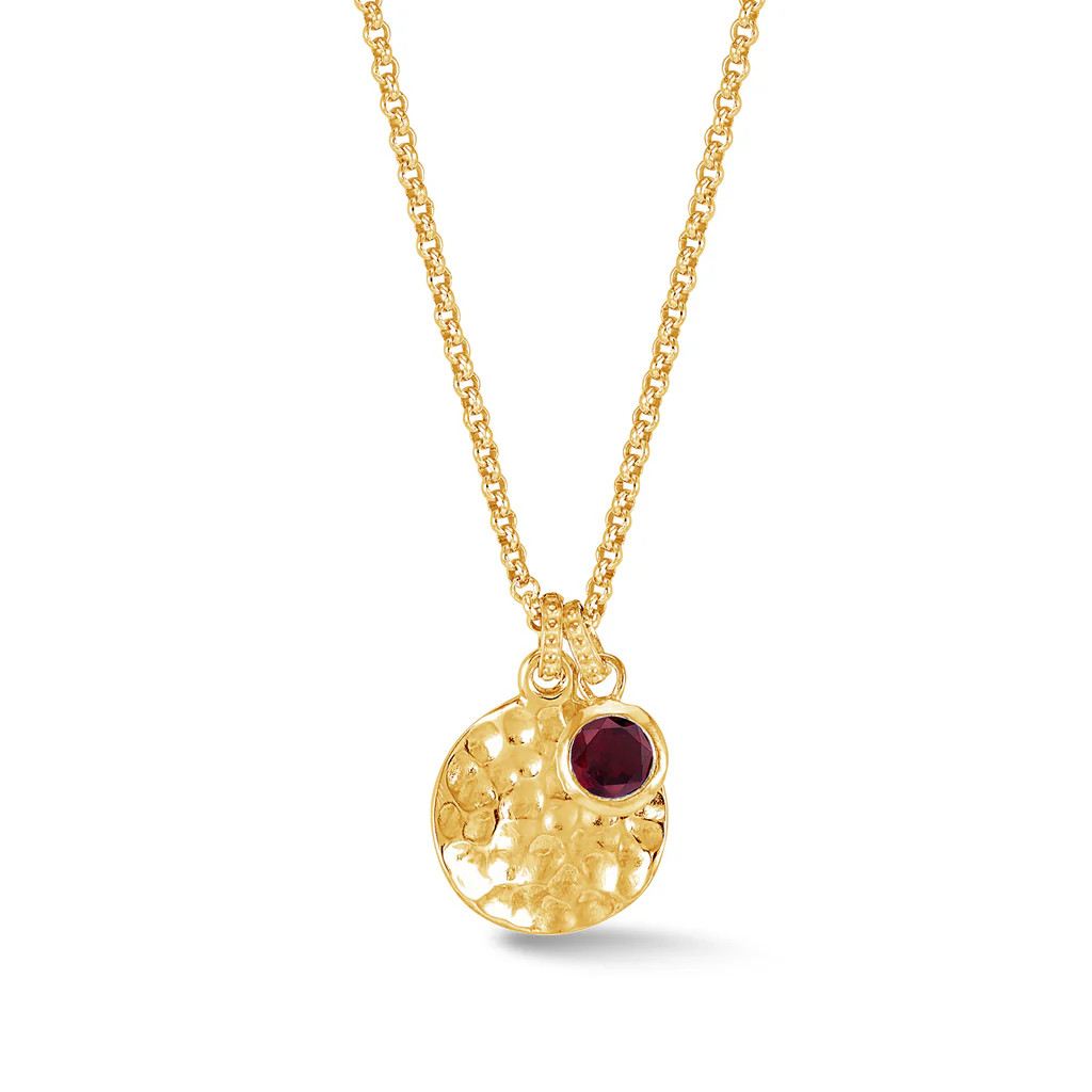Hammered Disc & 5mm Garnet Array Pendant | Dower & Hall