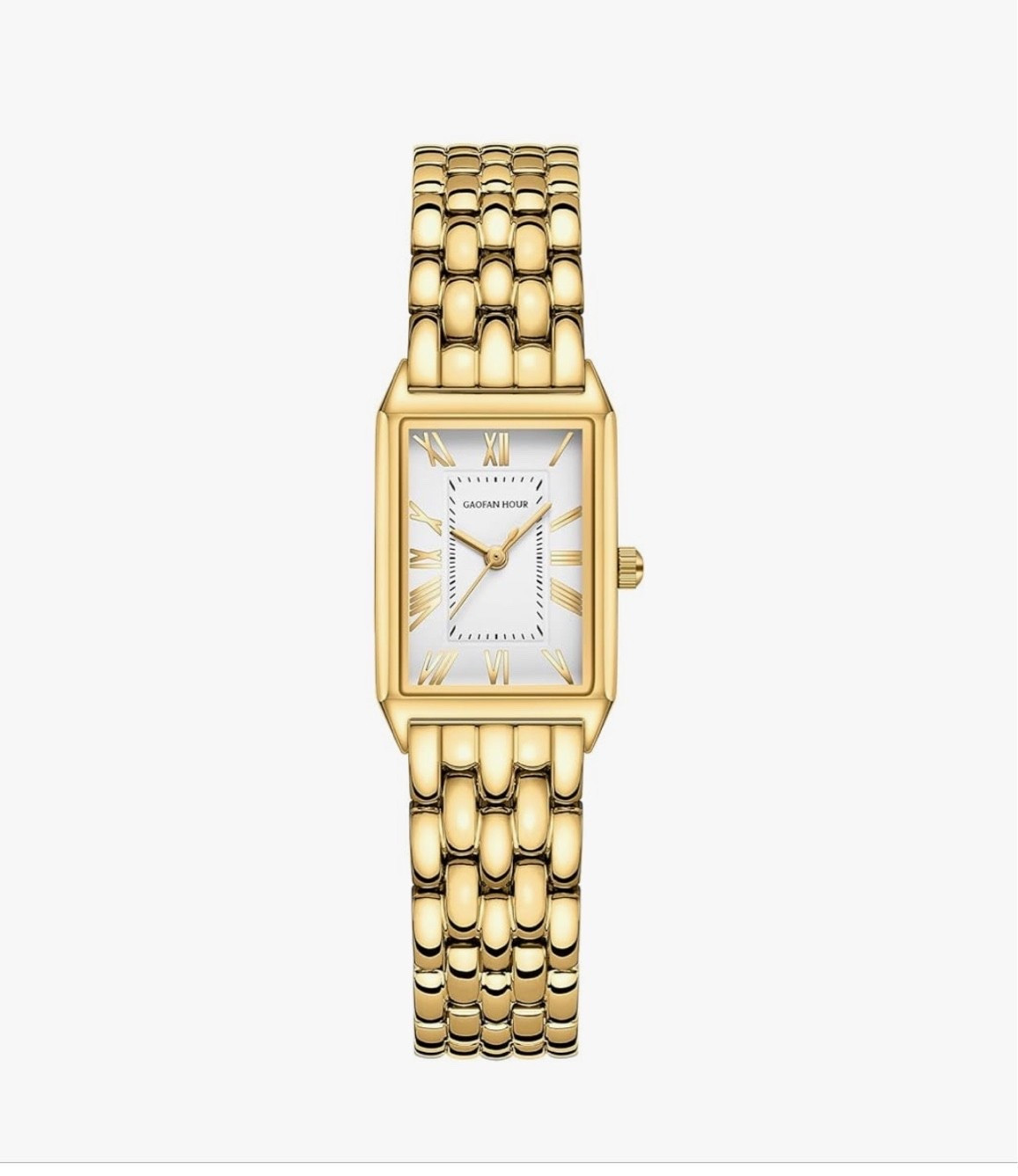 Gold Watches for Women with Vintage Rectangular Case, White Roman Dial,Stainless Steel Band, Adjustment Tool Included, Water Resistant
