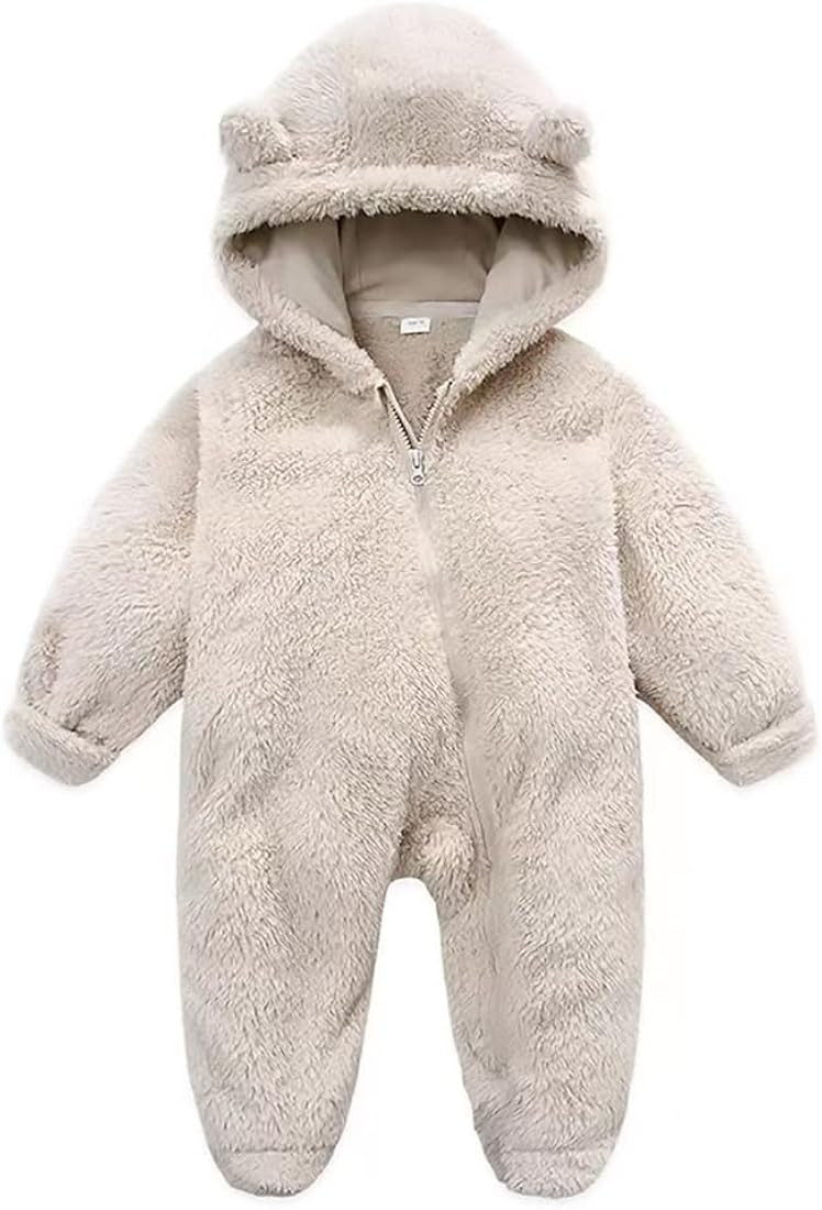 UVIPC Newborn Baby Fleece Footie Snowsuit Winter Onesie Cartoon Bear Warm Hooded Outfits for Girls B | Amazon (US)
