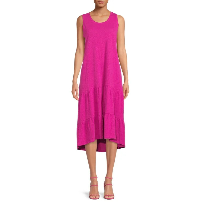 Time and Tru Women's Sleeveless Hi-Lo Tiered Knit Dress | Walmart (US)