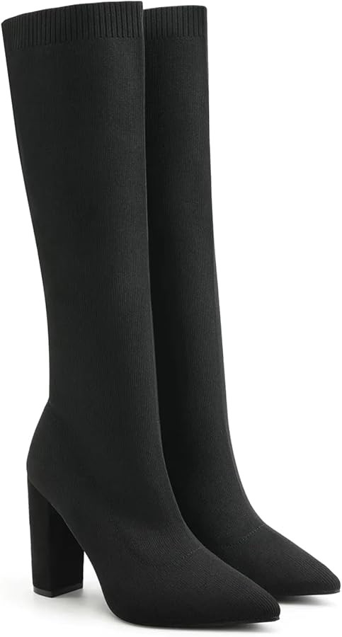NEWBELLA Womens Knee High Boots Mousse Fit Stretch Knitted Chunky Block Heel Non-Slip Boots Sock ... | Amazon (CA)
