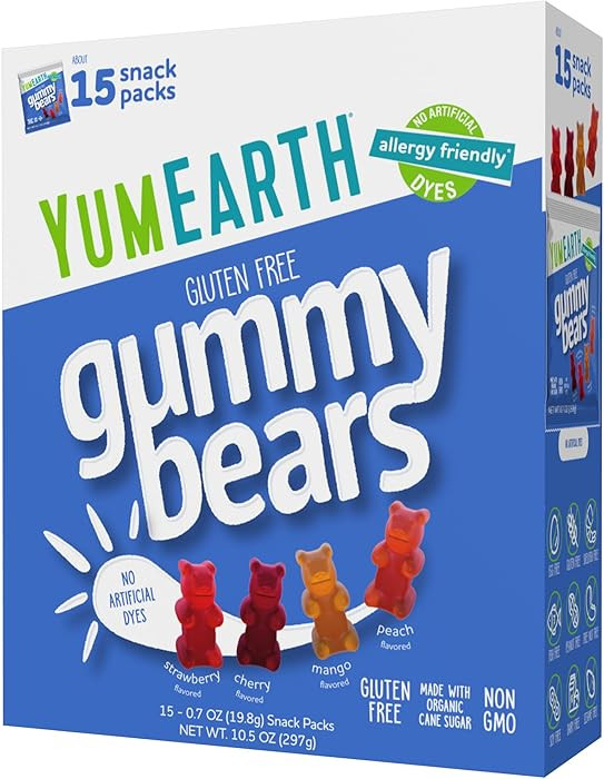 YumEarth Organic Gummy Bears - Fruity Gummy Candy Snack Packs, Gluten Free Snacks for Kids - Alle... | Amazon (US)