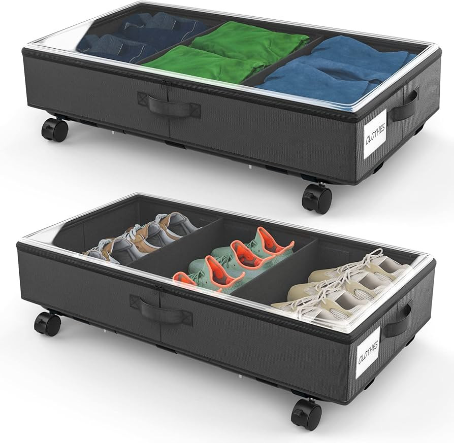 3rd Generation Under Bed Storage with Wheels 2-in-1 Underbed Storage Bins Containers Label Shoe S... | Amazon (US)