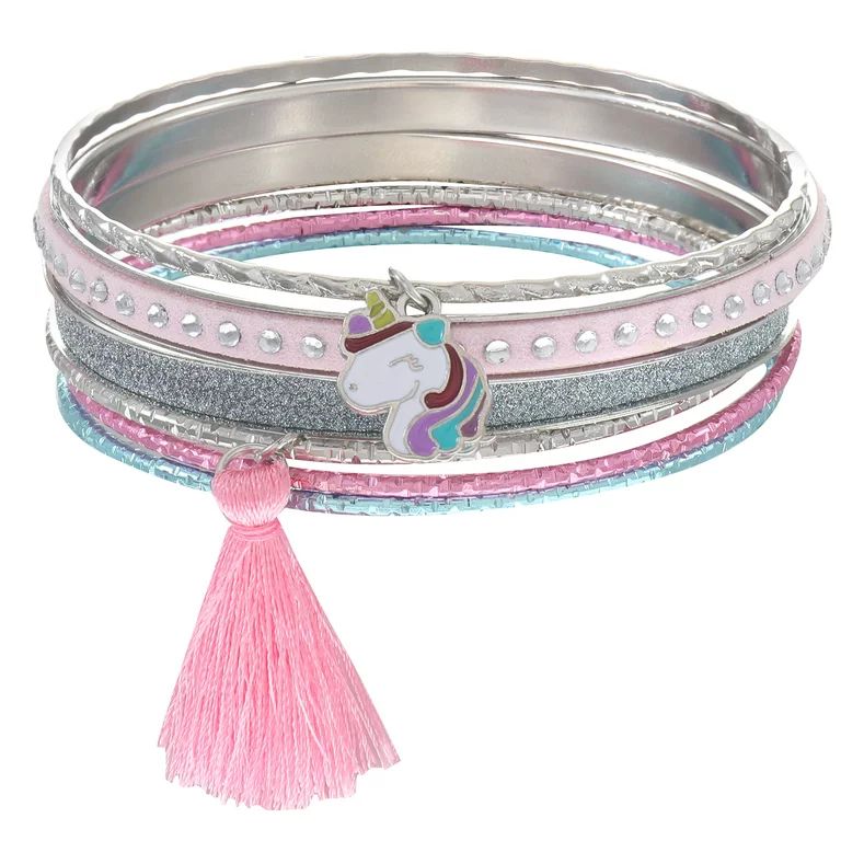 Wonder Nation Girls Unicorn Silver-tone Bangle Bracelet Set, 6 PC, Pink - Walmart.com | Walmart (US)