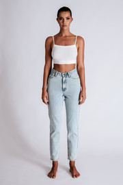 Millicent Plain Mom Jeans - Light Blue | MESHKI US
