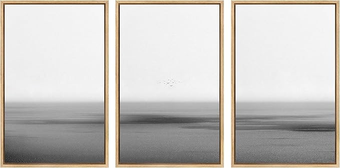 SIGNWIN 3 Piece Framed Canvas Wall Art Black and White Serene Ocean View Nature Wilderness Illust... | Amazon (US)