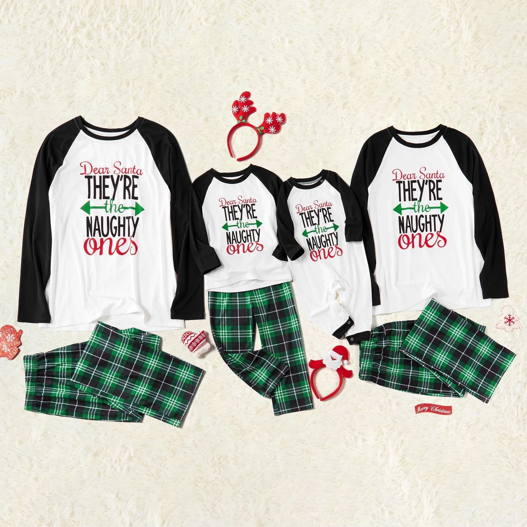 PatPat Christmas Letter Contrast Top and Plaid Pants Family Matching Pajamas,Unisex,Sizes Baby-Ki... | Walmart (US)
