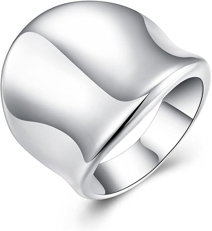 Classic Plain Full Finger Wide Band Ring for Women Girls,S925 Sterling Silver Cocktail Party Ring... | Amazon (US)