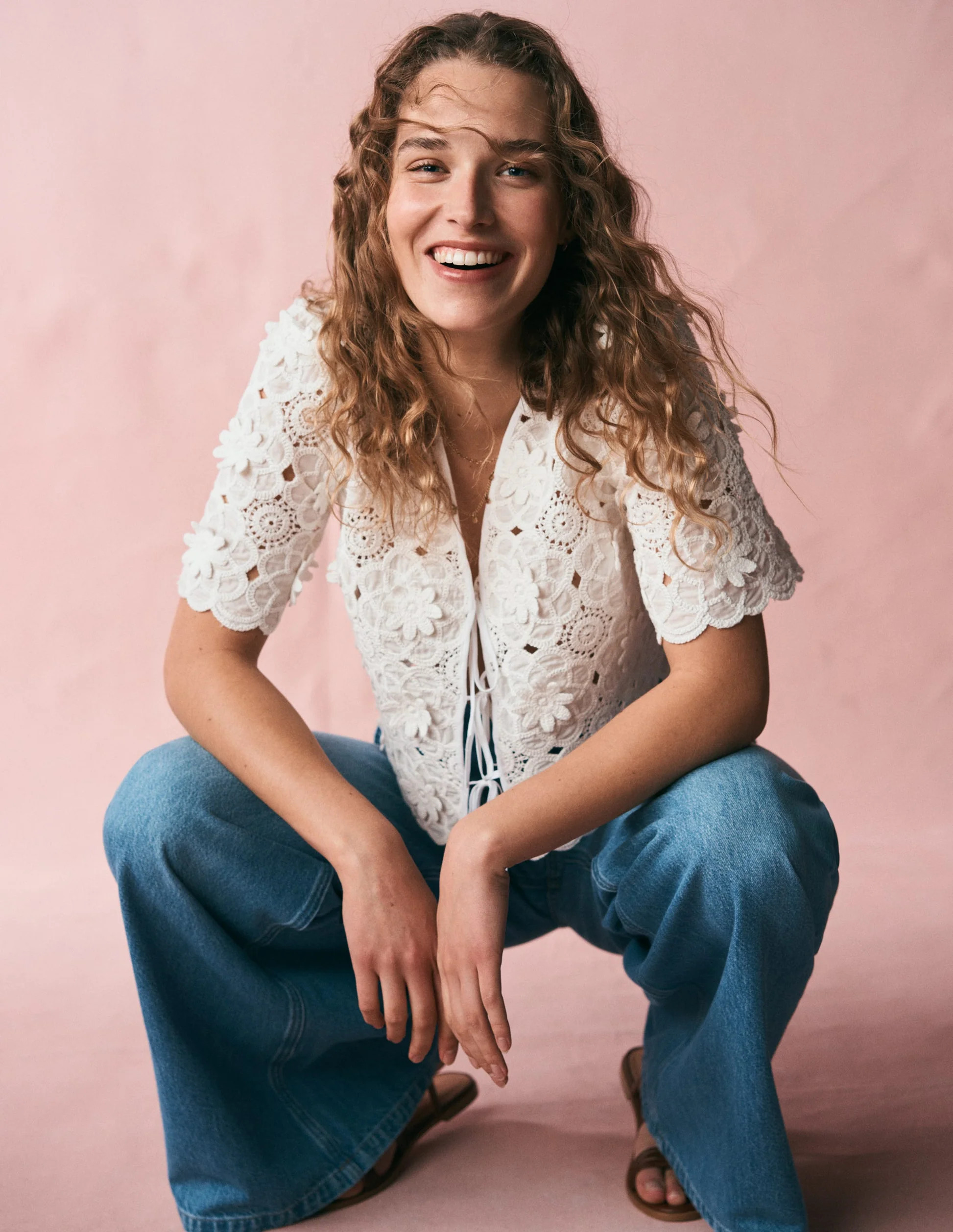 Tie Front Lace Top-White | Boden (US)