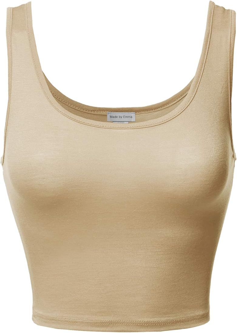 Women's Junior Sized Basic Solid Sleeveless Crop Tank Top | Amazon (US)