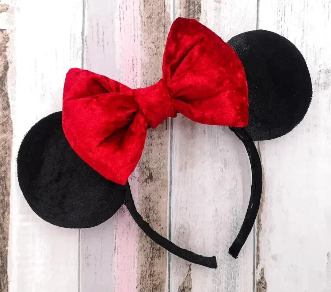 Disney Minnie Mouse Ears Inspired Headband - Luxury Black Velvet Red Bow - Holiday Halloween - Et... | Etsy (US)
