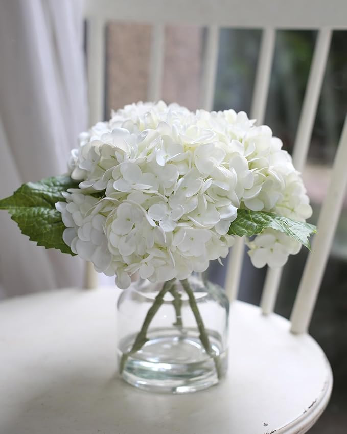 Real Touch Artificial Flowers Whith White Hydrangea in Vase for Home Decoration, Fake Hydrangea C... | Amazon (US)