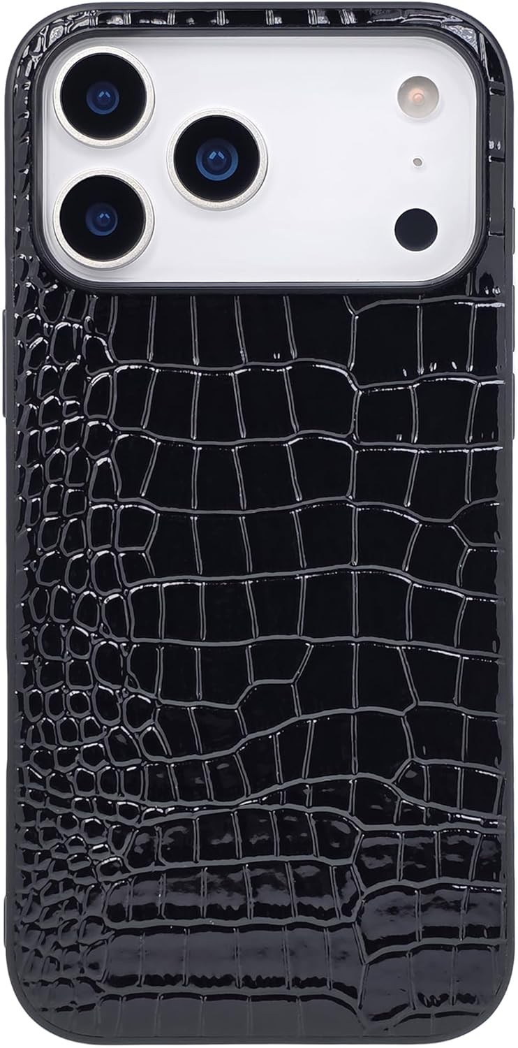 for iPhone 17 Pro Max Case for Women, Crocodile Synthetic Patent Leather Cover, Classic Fashion for iPhone17 Pro Max 2025 6.9 inch - Black | Amazon (UK)