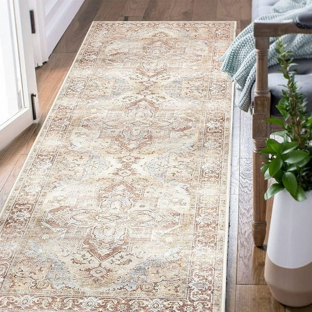 RUGKING Foldable Vintage Runner Rug 2x6 Oriental Medallion Area Rug Distressed Indoor Non-Slip Ru... | Walmart (US)