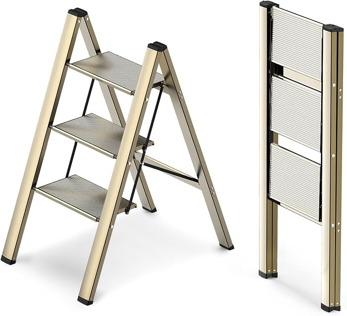 WOA WOA 3 Step Ladder, Foldable Step Stool, Aluminum Lightweight Ladder for Home Kitchen Closet, ... | Amazon (US)