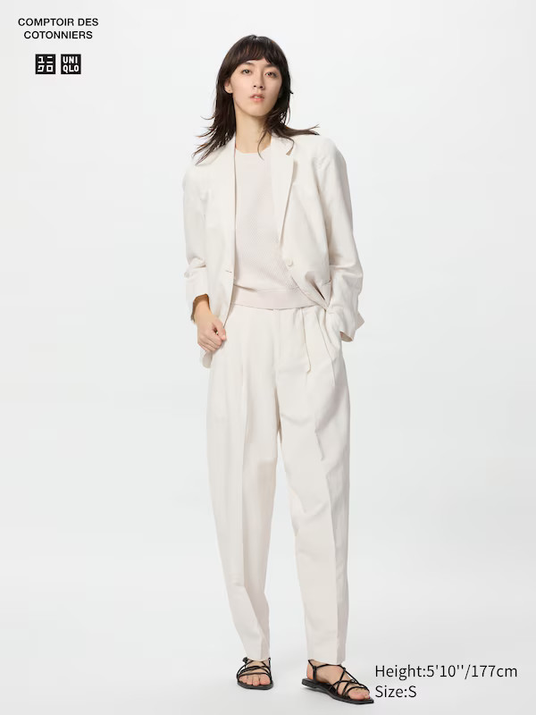 Linen Blend Barrel Leg Trousers (Longer) | UNIQLO (UK)