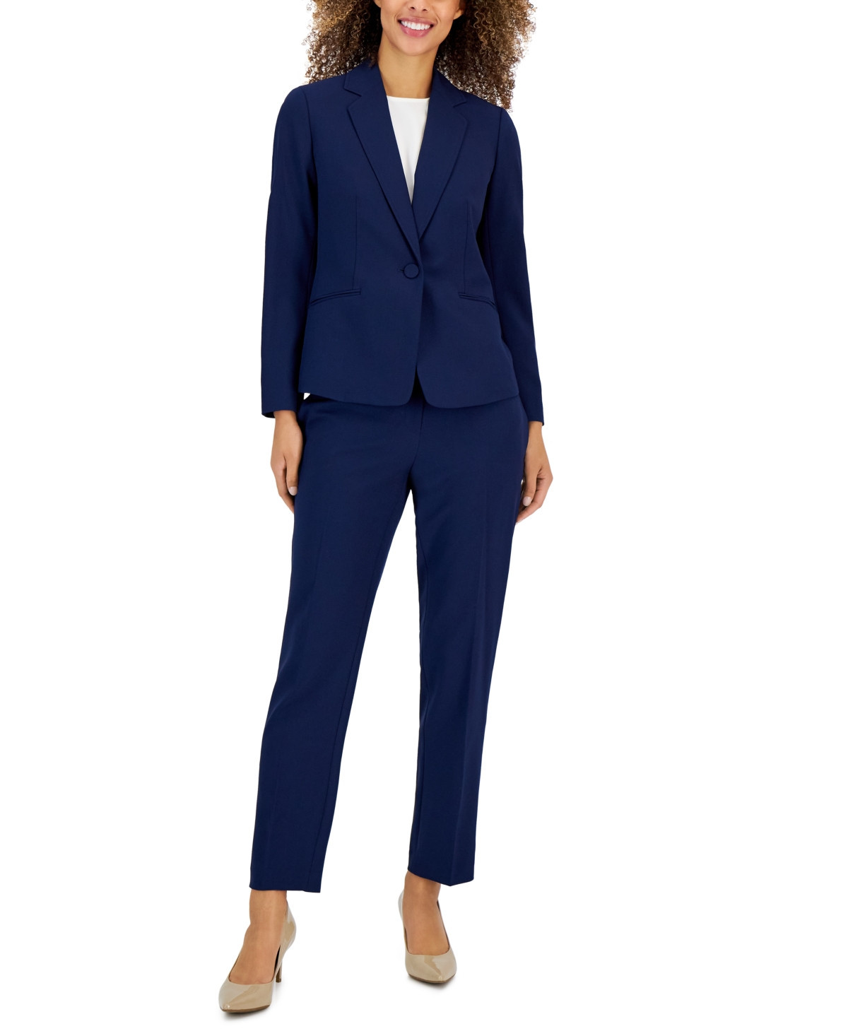 Le Suit Women's Crepe One-Button Pantsuit Set, Regular & Petite - Indigo | Macy's