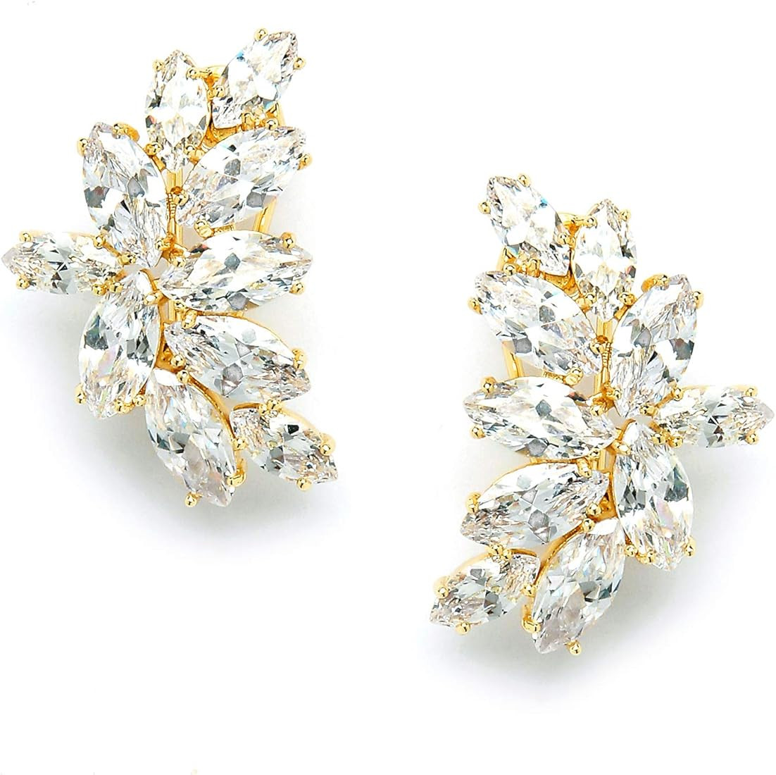 Mariell 14K Gold Plated CZ Clip-On Earrings with Marquis-Cut Clusters - Bridal, Wedding & Mother ... | Amazon (US)