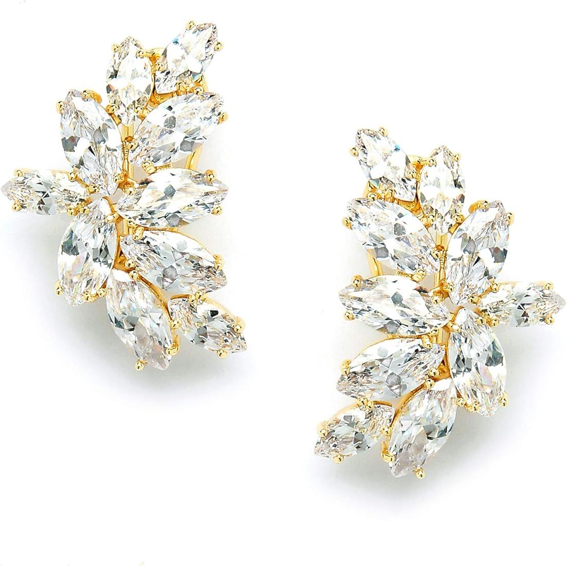 Mariell 14K Gold Plated CZ Clip-On Earrings with Marquis-Cut Clusters - Bridal, Wedding & Mother ... | Amazon (US)
