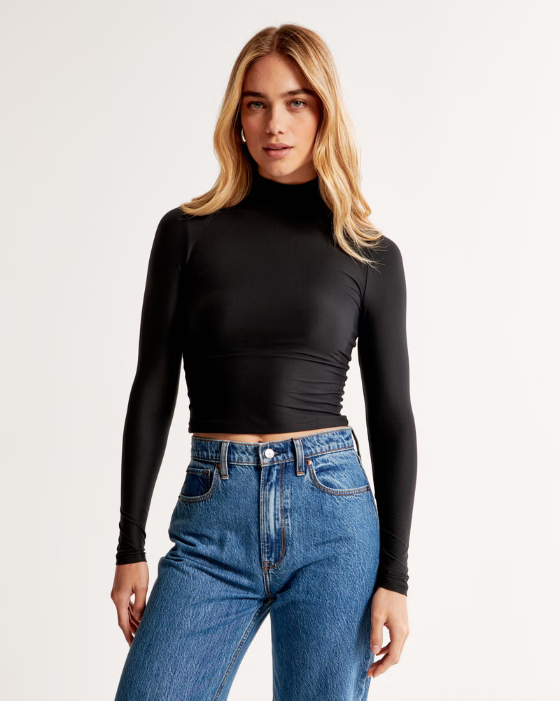 Women's Soft Matte Seamless Long-Sleeve Cropped Mockneck Top | Women's Tops | Abercrombie.com | Abercrombie & Fitch (US)