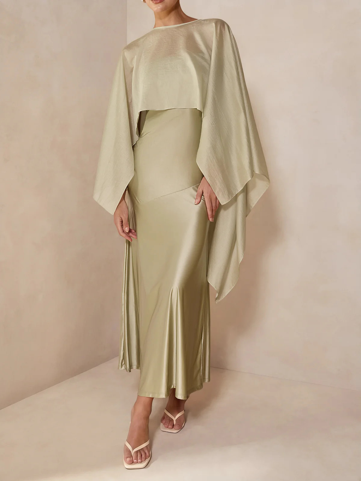 Sheer Capelet & Cami Dress Two-Piece Set | Commense