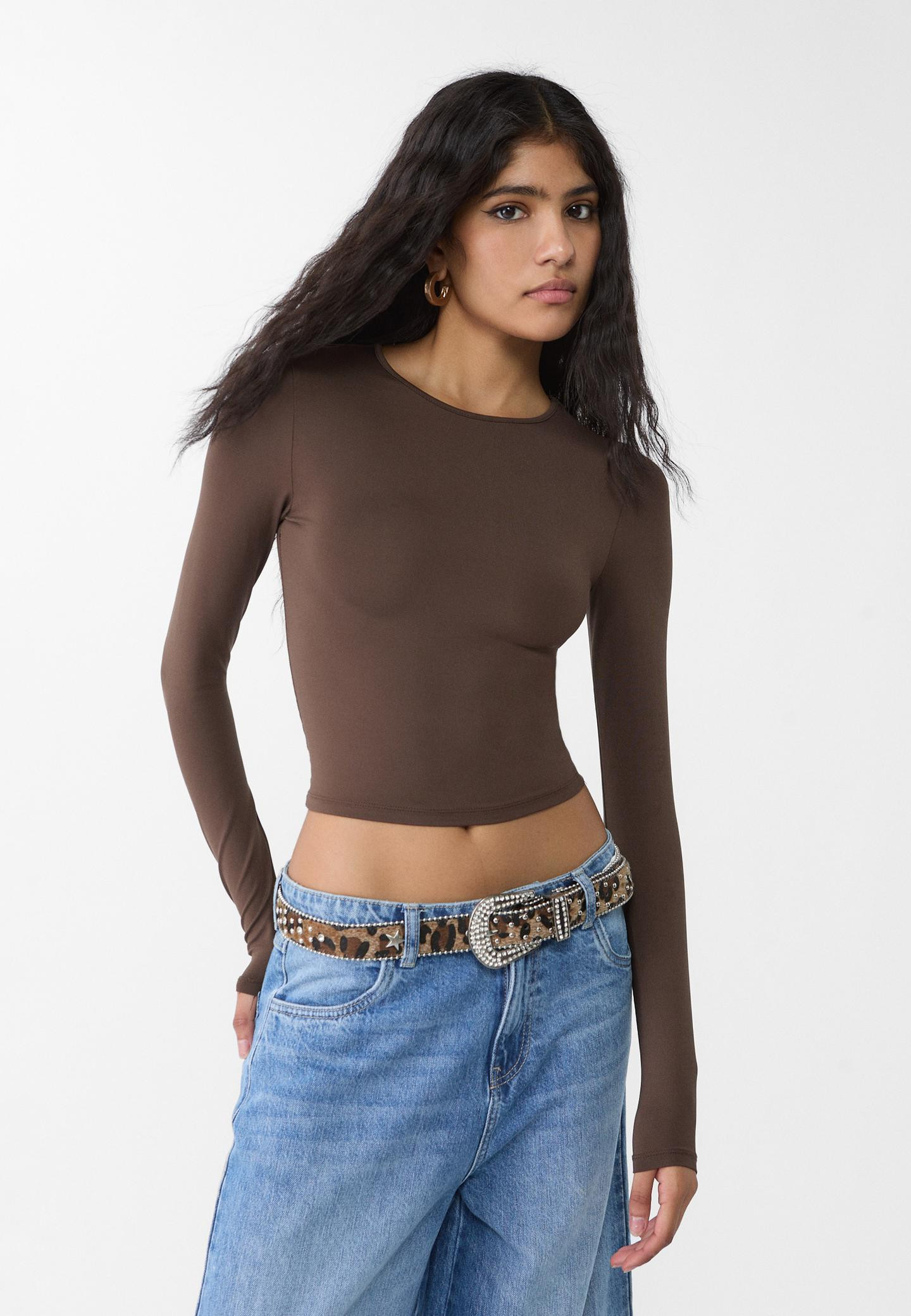 Long sleeve polyamide T-shirt - Women's fashion | Stradivarius United Kingdom | Stradivarius (UK)