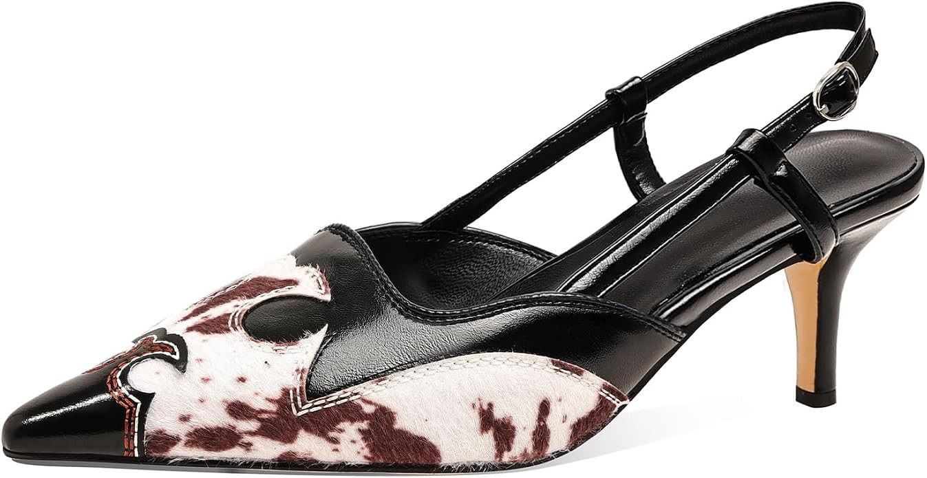 Women's Western Embroidered Slingback Heeled Sandals | 2.56 Inch Low Heel Mules | Pointed Toe Sli... | Amazon (US)