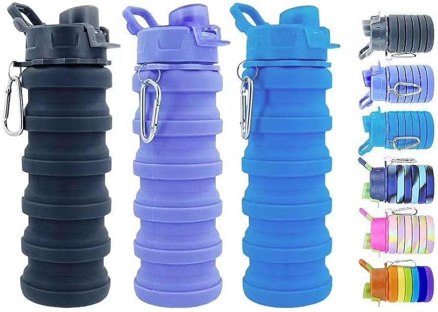 Collapsible Water Bottles 3 Pack Silicone Water Bottle with Carabiner BPA Free Expandable Water B... | Amazon (US)