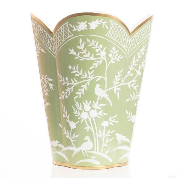 Chinoiserie Green and White Bird & Branch Wastebasket | Etsy | Etsy (US)