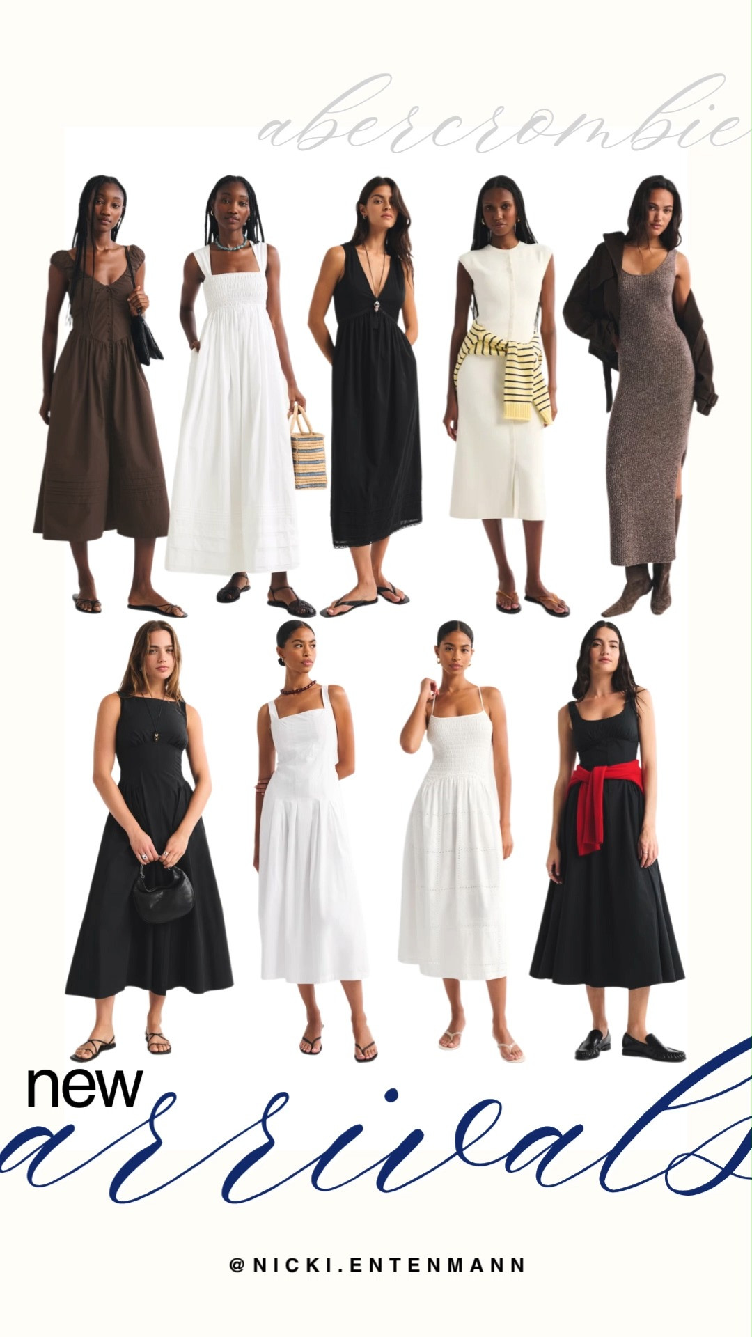 Discover the latest dress arrivals from Abercrombie featuring effortless midi and maxi silhouettes in versatile neutrals like black, crisp white, and rich brown. The edit showcases smocked bodice details, chic square necklines, cozy knit sweater dresses, and flared skirts perfect for transitional styling. It is an ideal collection to refresh your wardrobe with elevated, easy-to-wear pieces for any day-to-night occasion.

#abercrombie #abercrombiestyle #newarrivals #dressinspo #mididress #capsulewardrobe #everydayfashion #outfitinspiration 

 #LTKootd #LTKmomlife #LTKTravel