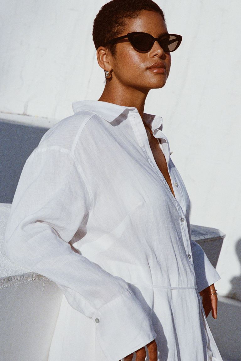 Linen Shirt Dress - White - Ladies | H&M US | H&M (US + CA)