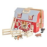 Melissa & Doug Fold and Go Wooden Barn With 7 Animal Play Figures - Farm Animals Portable Toys For K | Amazon (US)
