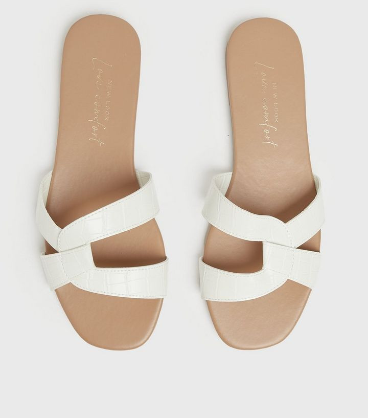 White Faux Croc Twist Strap Sliders
						
						Add to Saved Items
						Remove from Saved Items | New Look (UK)