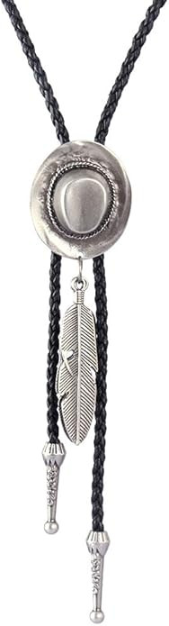 COOLLA Bolo tie- Handmade Hat Feather Western Cowboy Black Vintage Pendant for Women,Men | Amazon (US)