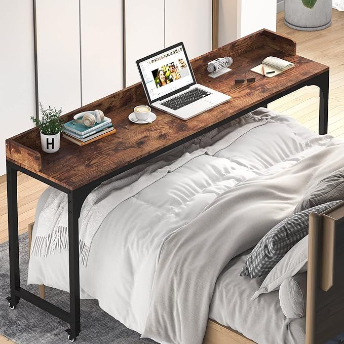 Tribesigns Overbed Table with Wheels, Queen Size Mobile Computer Desk Standing Workstation Laptop... | Amazon (US)