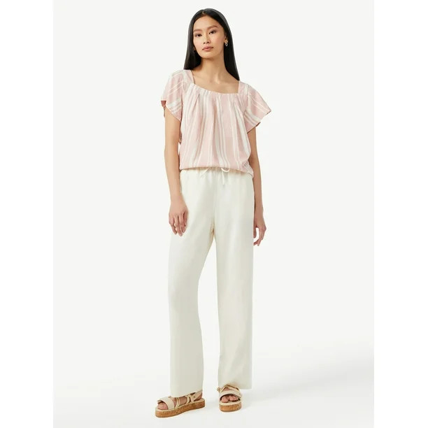 Free Assembly Women's Square Neck Flutter Sleeve Top - Walmart.com | Walmart (US)