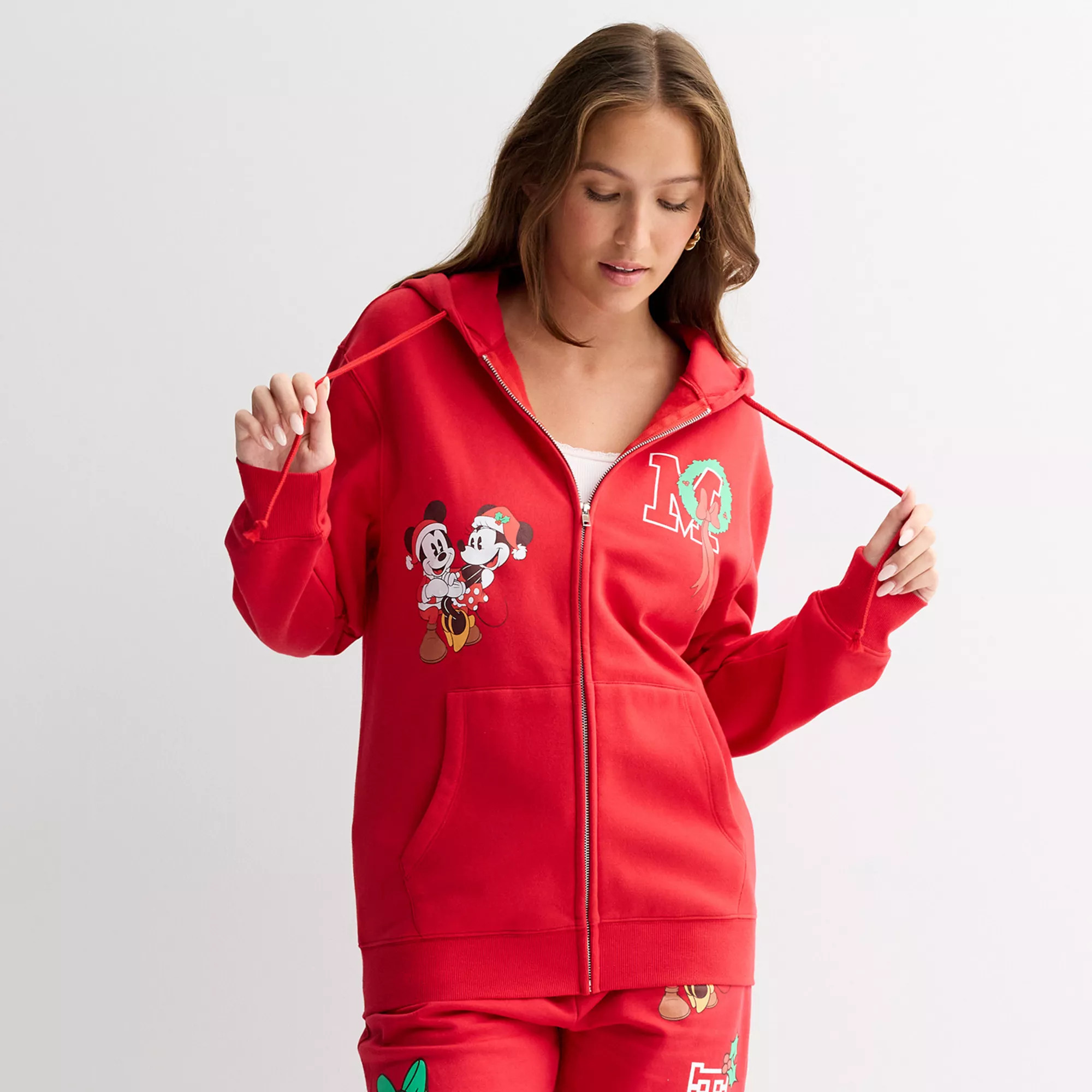 Juniors' Disney Mickey Mouse Long Sleeve Holiday Zip Up Hoodie | Kohl's