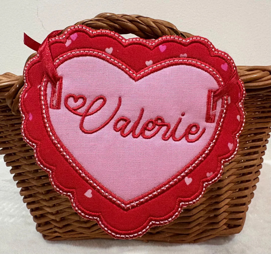 Personalized Valentine Basket Tag, Embroidered Fabric Heart - Etsy | Etsy (US)