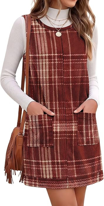 Corduroy Sleeveless Overall Dress with Pockets,A Line, Fall Winter Mini Dress | Amazon (US)