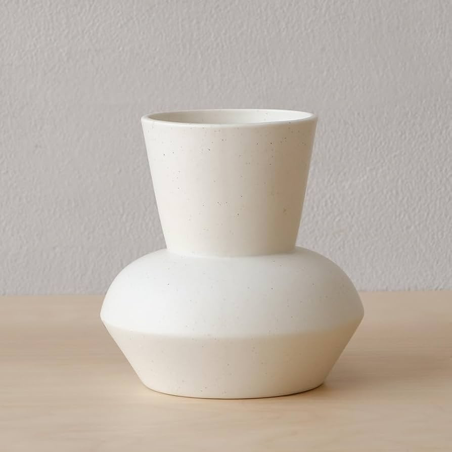 Wide Mouth Ceramic Flower Vase, Minimalist Decor for Living Room (Cr\u00e8me) | Amazon (US)