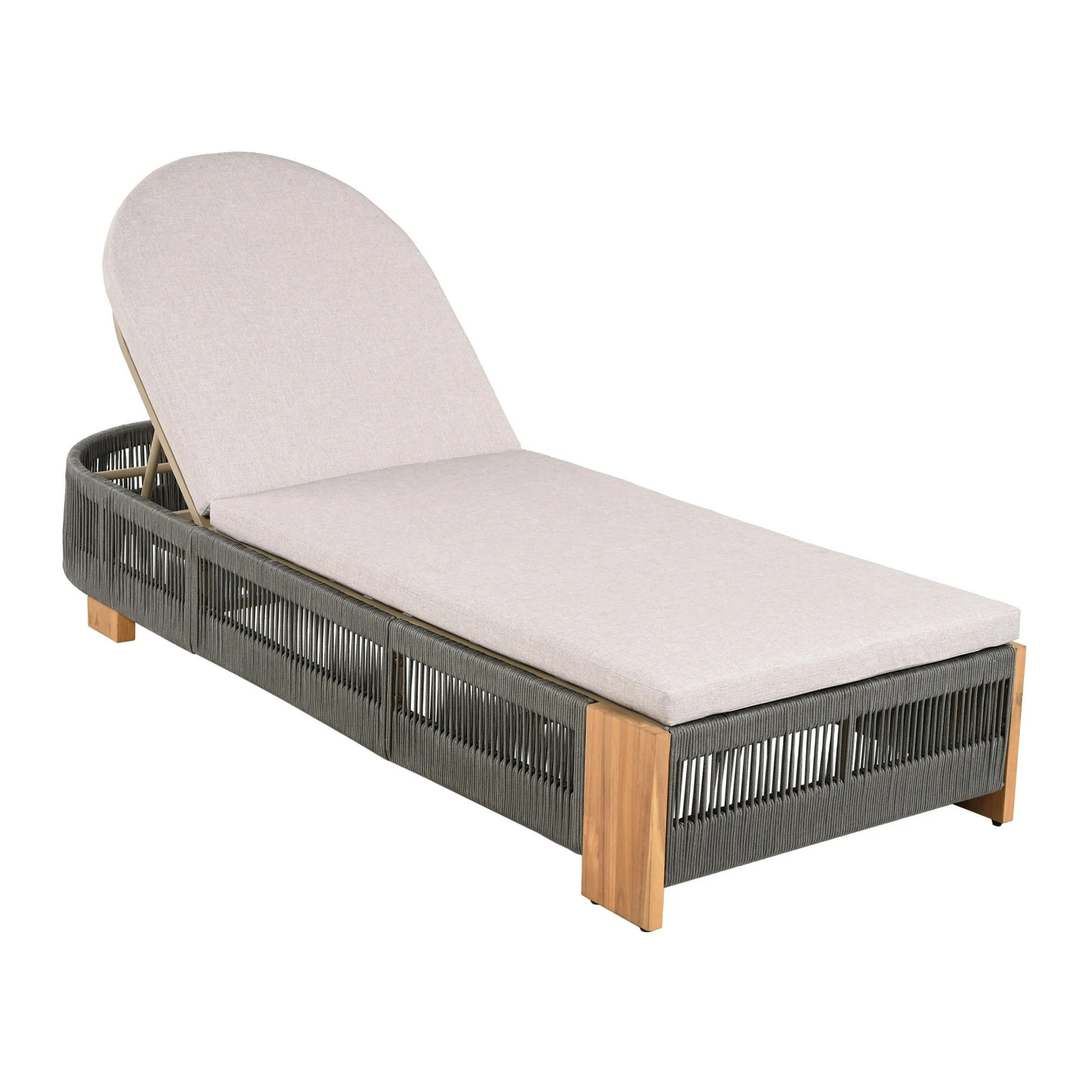 Chaise Lounge With Cushion, Teak look wood & Grey rope & Natural Metal | Walmart (US)