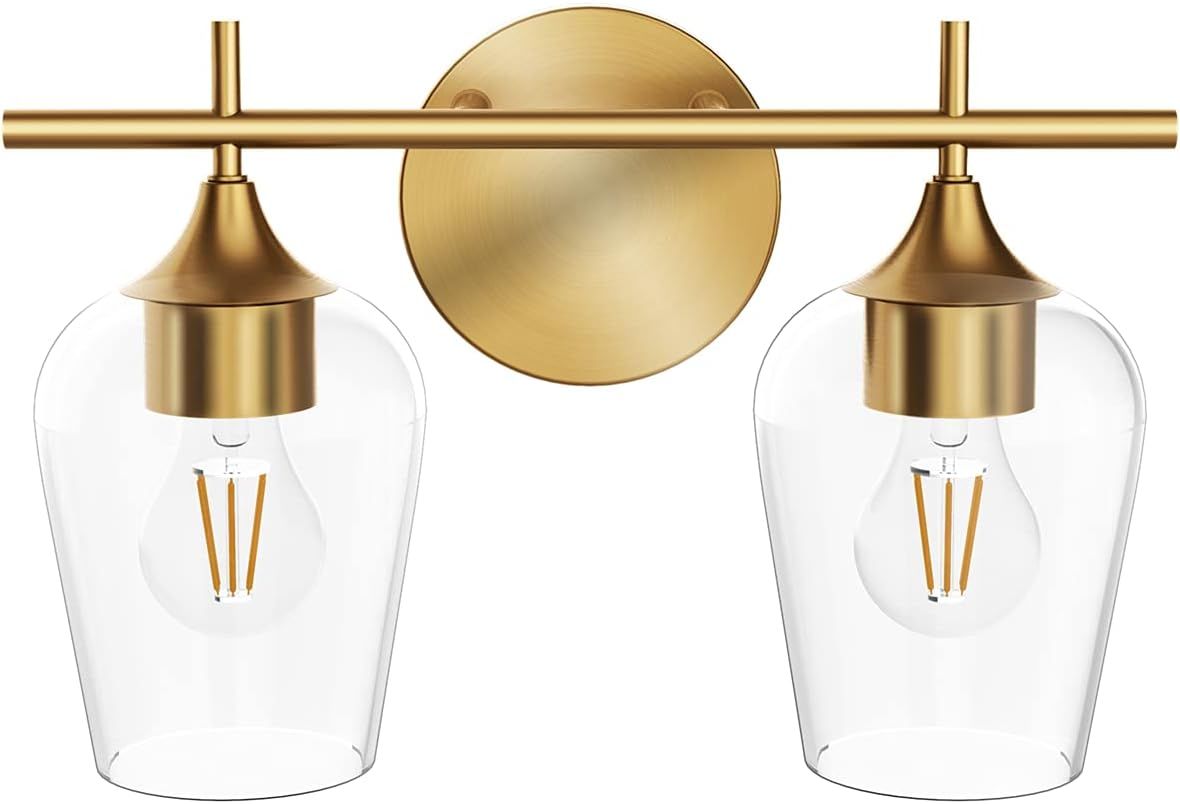 Hamilyeah Gold Bathroom Lighting Fixtures Over Mirror, 2 Light Vanity Lights with Champagne Glass... | Amazon (US)