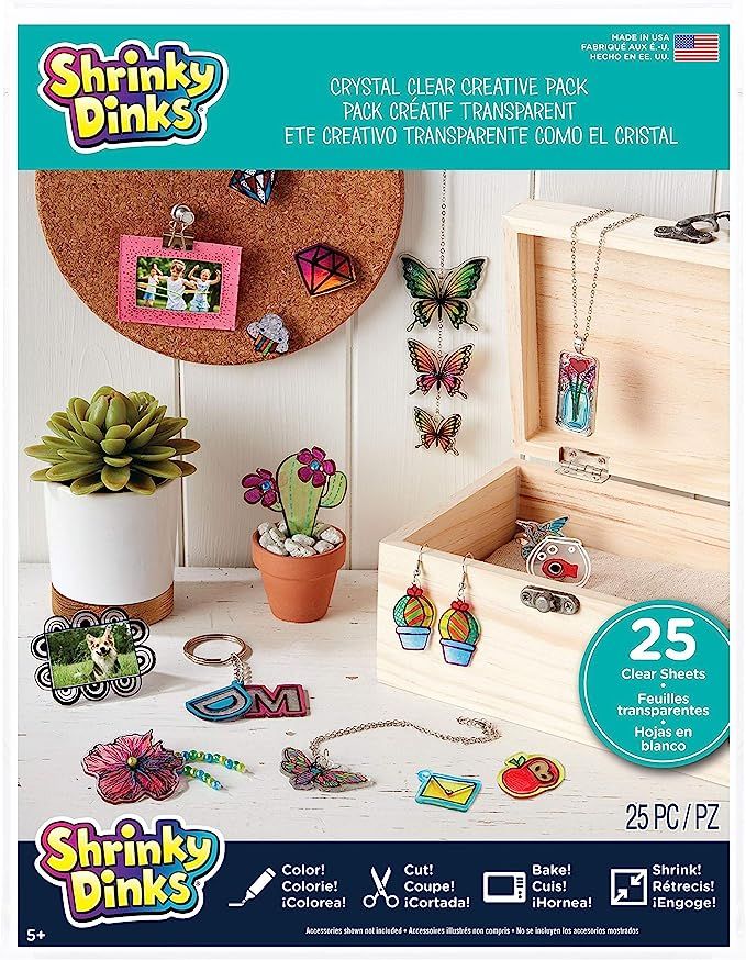 Shrinky Dinks Creative Pack, 25 Sheets Crystal Clear, Kids Art and Craft Activity Set, Kids Toys ... | Amazon (US)