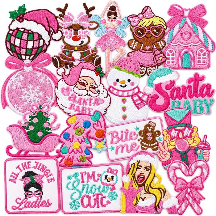 17PCS Pink Christmas Iron On Patches, Santa Sassy Appliques, Bags | Amazon (US)